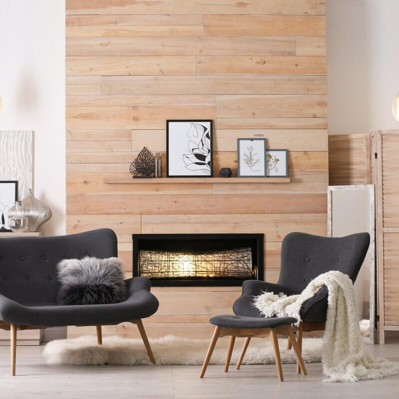 Modern living room with a feature fireplace